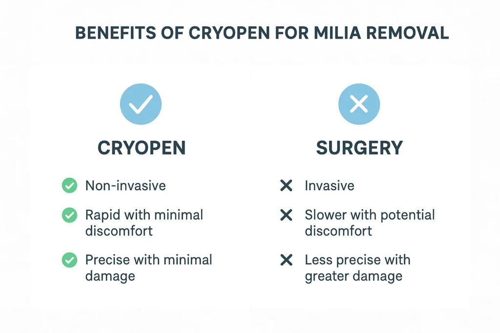 Benefits of cryopen for milia removal Stoke-on-Trent compared to surgical treatments.