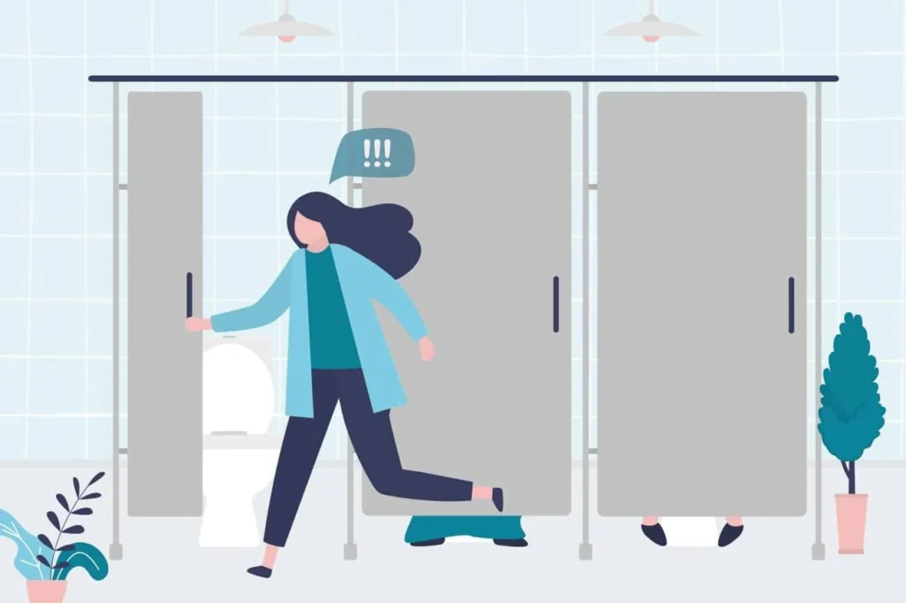 graphic of Urine incontinence Stoke-on-Trent woman running to the toilet.