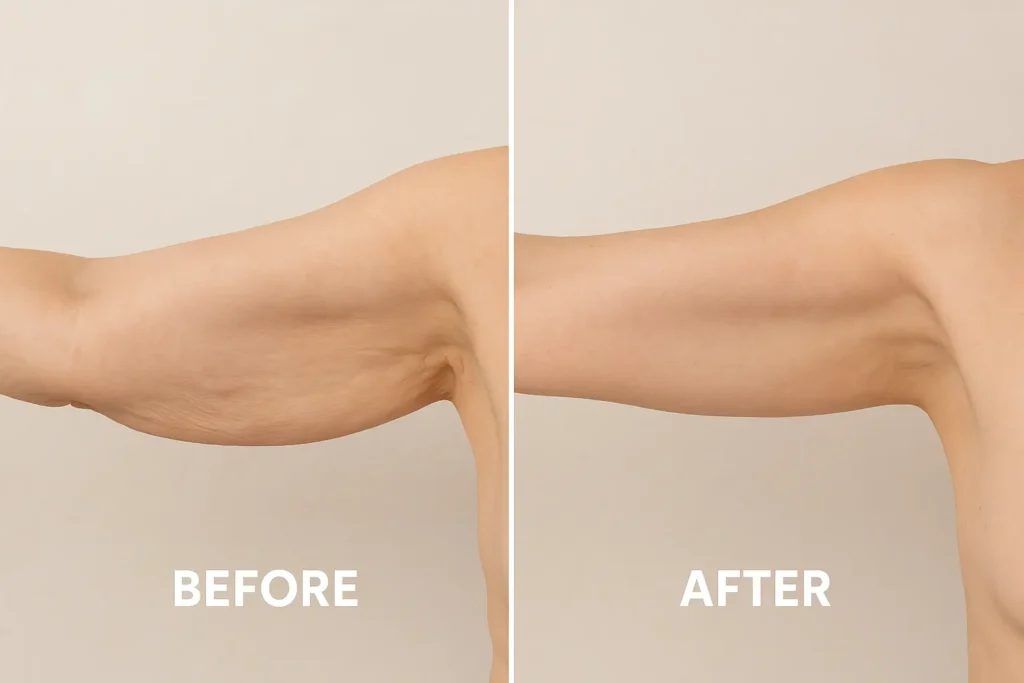 Picture of LA LIPO Stoke-on-Trent before and after results of skin tightening treatment on the upper arms.